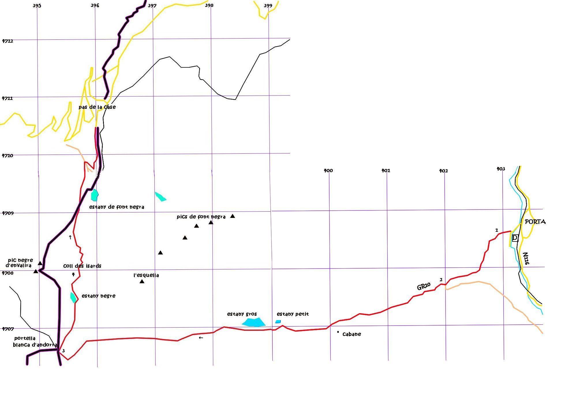 carte de la vallée de Campcardos en pyrénées
